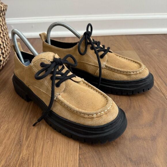 Zara Tan Suede Oxford Chunky Lug Sole EU 40 - Picture 2 of 10